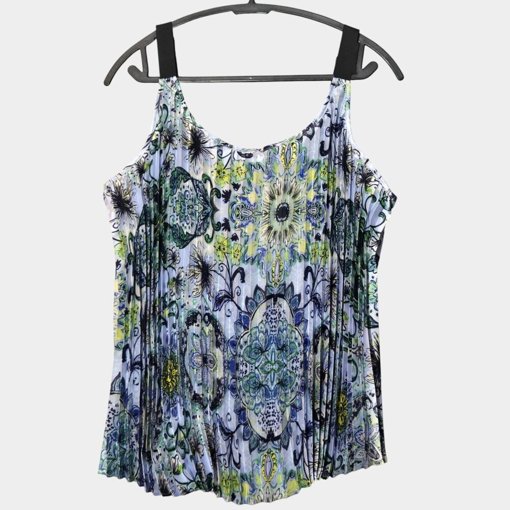 Lane Bryant Accordion Blue Geo Floral Cami Satin Adjustable Plus Size 16 NWOT